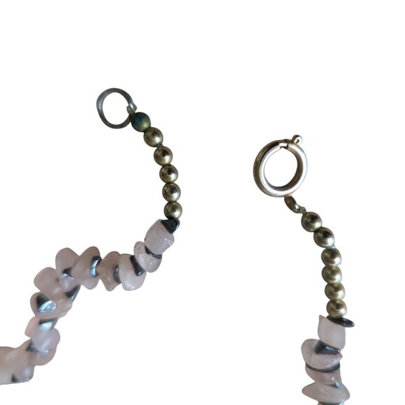 Vintage Harlequin Face Ceramic Pendant Necklace Pink and black stone & wood‎ 25" - Picture 15 of 16